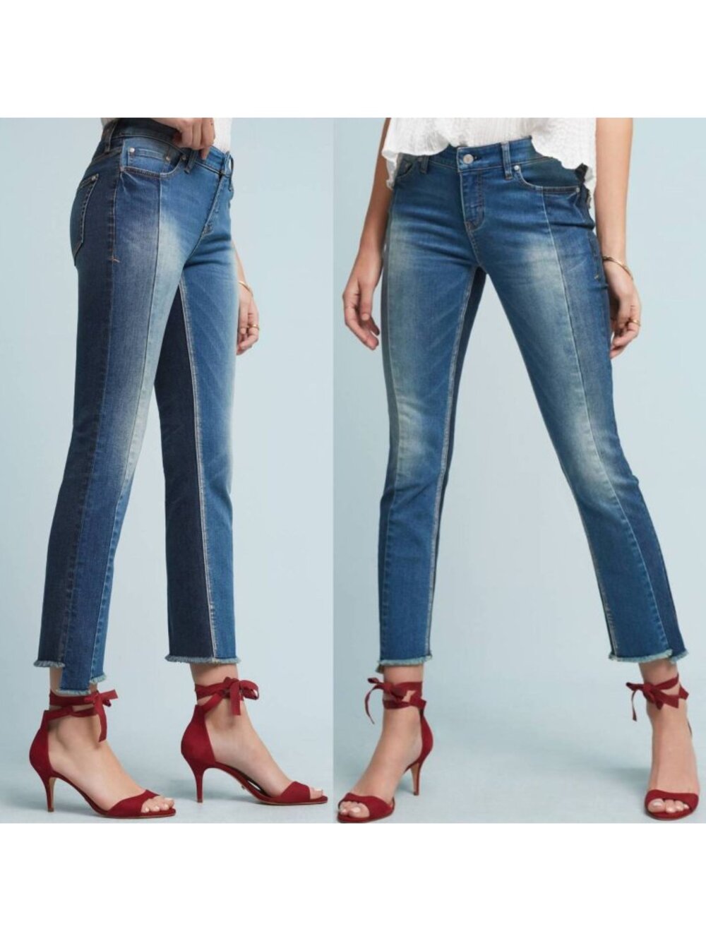 Anthropologie Pilcro Size 25P Blue Parallel Mid Rise Raw Hem Straight Leg Jeans